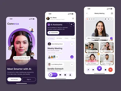 Converza - Meeting app app app ui application conference meeting meeting room mobile mobile app mobile ui screen video call