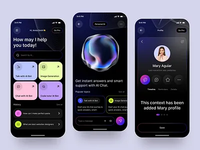 AI Assistant App – Smart Chat & Personal Support UI/UX Design 3d ai ai assistant ai mobileapp aichatbot artificial inteligence assistant chat chatbot chatui crm cuberto design gradient interface productivity saas ui ux voiceassistant