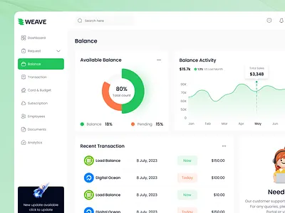 Banking management Balance Dashboard analytics dashboard banking dashboard clean ui dashboard dashboardui data visualization design inspiration finance app fintech minimal design money tracker ui design ux design weave ui webapp