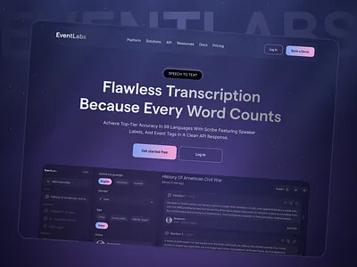 EventLabs - AI Landing Page Design ai ai landing page ai website artificial intelligence b2b dark darkmode hero landing page modern software startup startup website technology ui design web design website