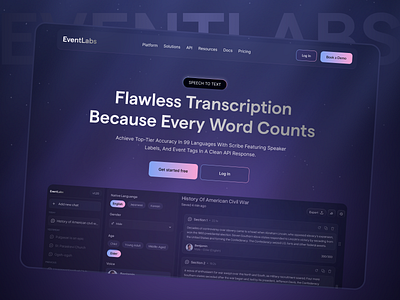 EventLabs - AI Landing Page Design ai ai landing page ai website artificial intelligence b2b dark darkmode hero landing page modern software startup startup website technology ui design web design website
