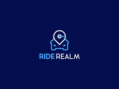 RIDE REALM: Minimal Line Art Logo Combining Car and Location Pin brand identity branding car design design logo flat graphic design icon illustration location location pin logo logo design logos logotype modern ui unique