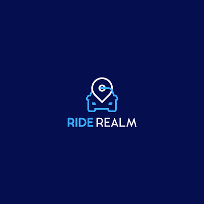 RIDE REALM: Minimal Line Art Logo Combining Car and Location Pin brand identity branding car design design logo flat graphic design icon illustration location location pin logo logo design logos logotype modern ui unique