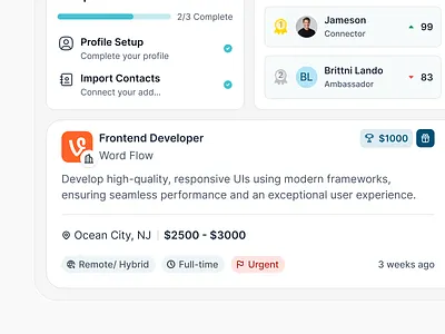 Dashboard UI | Profile Setup & Job Listing Web App Design b2b saas clean interface dashboard dashboard ui data visualization design system job platform minimal dashboard modern ui product design profile setup saas design uiux uiux designer user experience uxui web app
