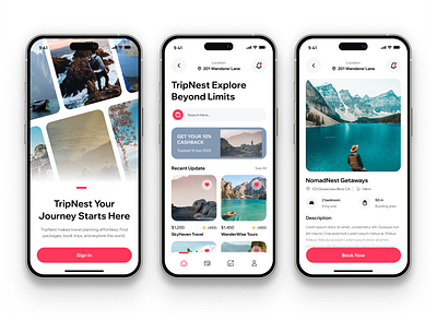TripNest – Travel Agency Mobile App UI 🌍 appdesign designinspiration dribbble figmadesign interfacedesign minimaldesign mobileui nexilaagency productdesign travelapp tripnest uidesign uxdesign