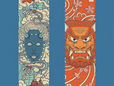 Skateboards decks urban tribes background pattern character design deck ethnic masks graphic design illustrations japan influence japanese style mockup mockups skateboards skaters tribe mask urban tribes vector graphics