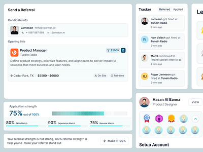 Dashboard UI | Job Referral & Candidate Tracking SaaS Platform b2b saas candidate tracking clean interface dashboard ui design system hiring dashboard job platform minimal design modern ui product design referral system saas design user experience uxui web app