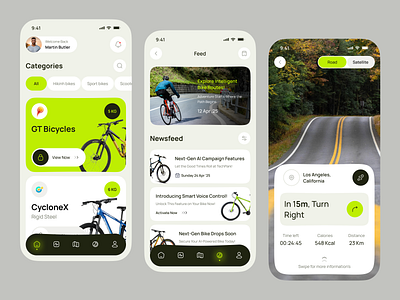 Smart Bicycle Mobile App – Ride Smarter, Go Further app biketracker biking cleanui conceptdesign cycling cyclingapp cyclingtracker dashboarddesign fitnessapp interactiondesign mobile mobileappdesign route saas smartbikeapp smarttechnology tracker uiuxdesign