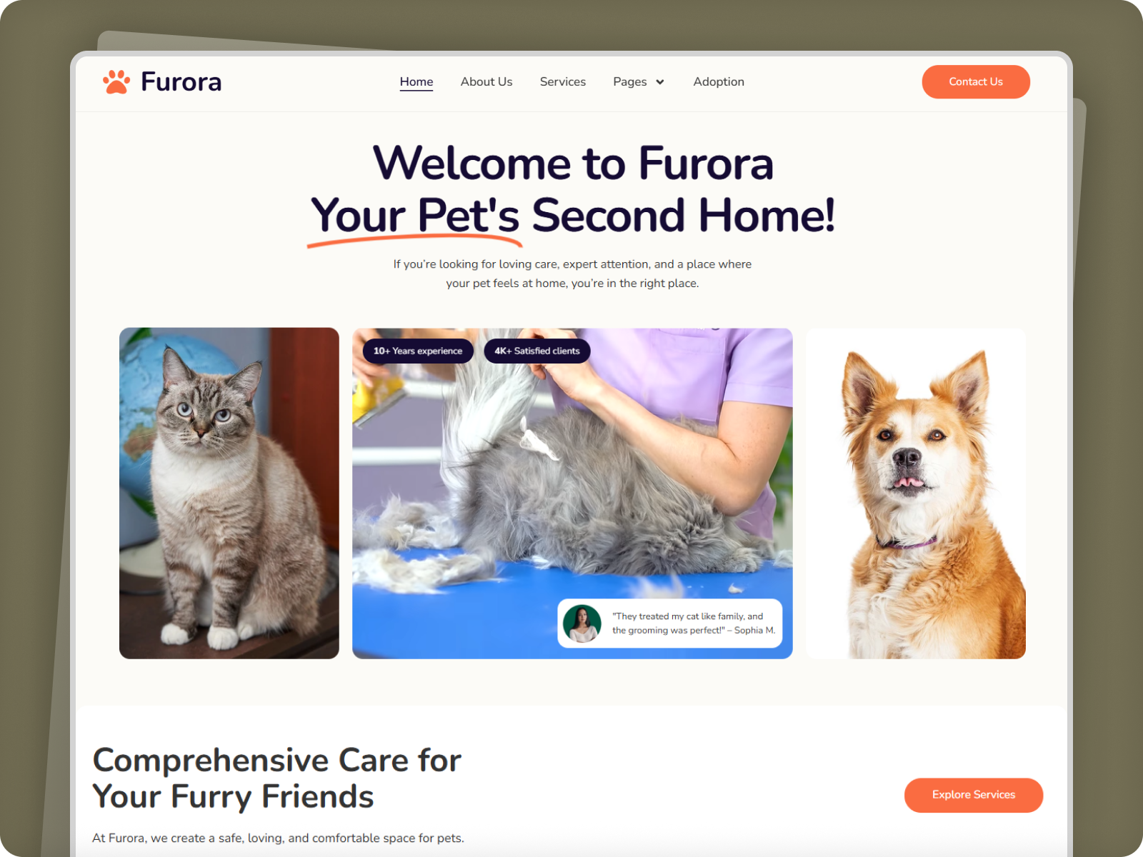 Petcare service website landing page design pet pet care petcare service website ui design uiux web design web development website