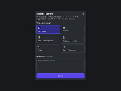 Modal - Report a Problem app design product saas ui ux