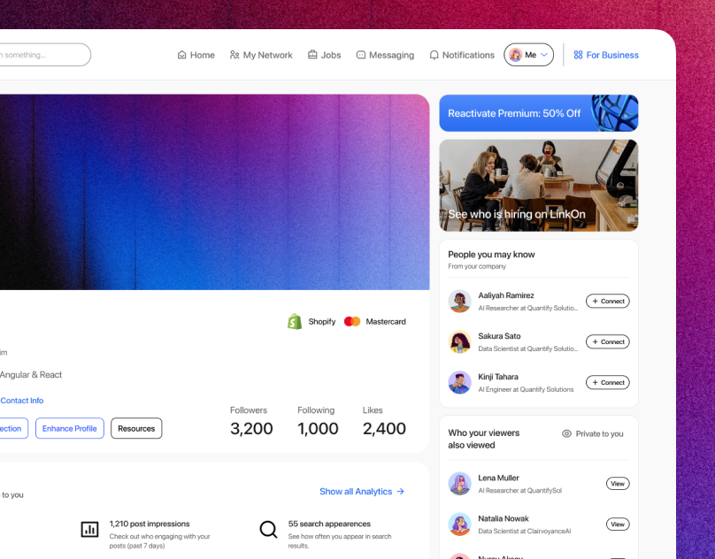 LinkOn - Profile Page branding design hiring jobseeker linkedin profile socialnetwork typography ui ux website