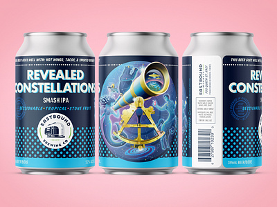 Eastbound Brewing Co Revealed Constellations Beer aliens bear beer beer label branding canada centaur constellation design eastbound graphic design illustration illustrator label design mermaid telescope ufo vancouver vector graphics vector illustration