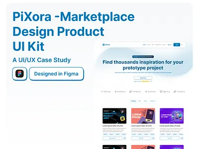 PiXora -Marketplace Design Product UI Kit: A UI/UX Case Study branding clean ui design figma graphic design illustration landing page landing page design logo marketplace website modern ui product grid ui ui components ui marketplace ui resources ux web design web ui kit website