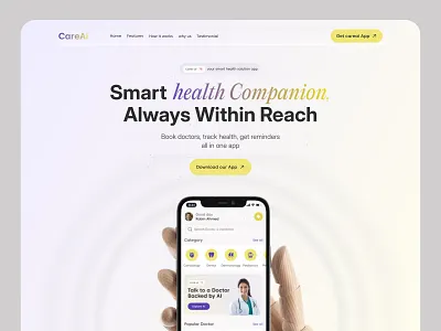 Care ai - Innovative Healthcare Platform ai ai health ai landingpage aihealth careai health healthcare homepage landingpage service ui uiux ux website