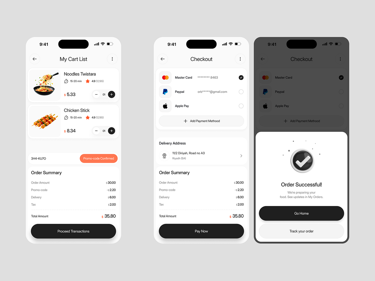 Food Delivery App UI Design - Ordering & Checkout Flow Image 2