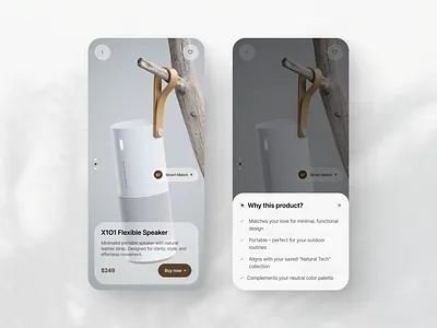 E-commerce AI — “Smart Match” ai design ai interface e commerce explainable ai glassmorphism interaction design minimal ui modern ui personalization product card product recommendation smart match transparent ai ui animation ux concept