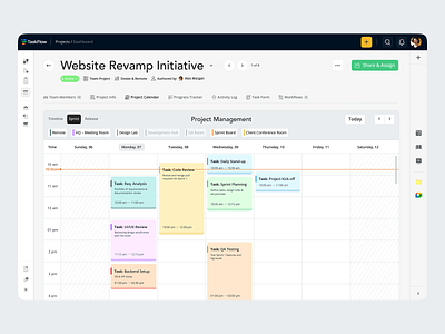 TaskFlow – Project Management Dashboard UI casestudydesign dashboardconcept dashboarddesign designforteams digitaldesign digitalworkspace figmadesign interfacedesign minimaldesign moderninterface productivityapp sprintplanning taskflow taskmanagement ui uidesign uxdesign