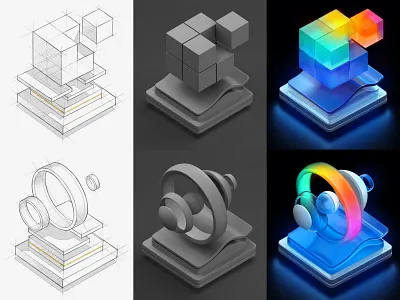My workflow 3d button concept dark design glass glow icon illustration ios light metal plastic set sketch transparent web