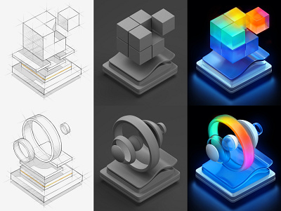 My workflow 3d button concept dark design glass glow icon illustration ios light metal plastic set sketch transparent web