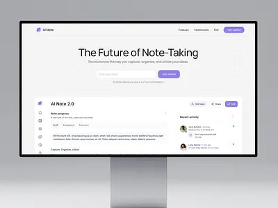Landing Page — AI Note SaaS Website Design ai dashboard design gray landing page minimal minimalist modern modernist product design productivity saas service software ui webflow website white