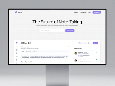 Landing Page — AI Note SaaS Website Design ai dashboard design gray landing page minimal minimalist modern modernist product design productivity saas service software ui webflow website white
