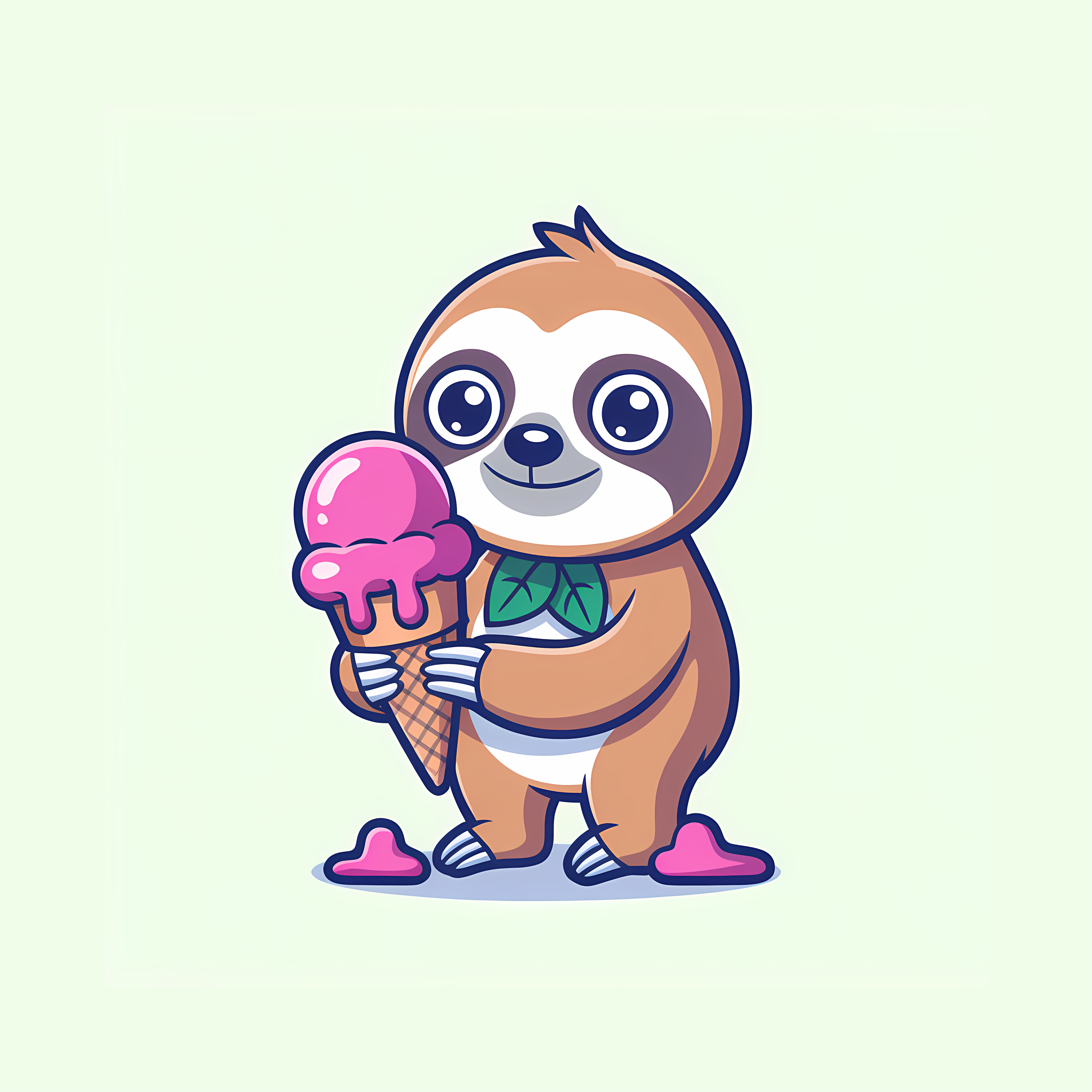 Cute Summer Sloth Mascot with Ice Cream Cone animal cartoon cartoon character character cute cute sloth dessert brand food illustration happy ice cream illustration mascot relaxation seasonal promotion summer mascot vector art whimsical