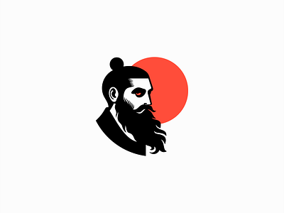 Bearded Man With Sun Logo apparel barber beard beauty branding design emblem fashion icon identity illustration logo man man bun mark martial arts sun symbol vector