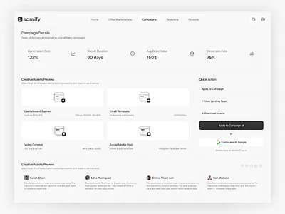 Earnify | Campaign Detail Page affiliate affiliate marketers campaign dashboard design detail page minimal saas ui