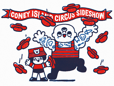 Coney Island Circus Sideshow boy brooklyn cartoon circus coney island coney island circus sideshow cute design doodle fun hotdog illustration japanese kawaii man nyc sideshow tatoo usa