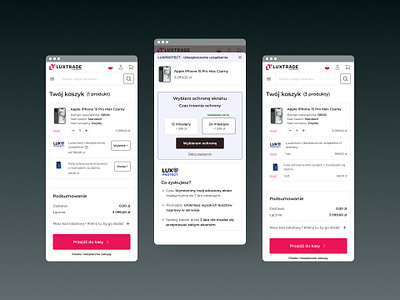 Luxtrade - Cart Upsells & Protection Modal ecommerceui mobileweb web web design