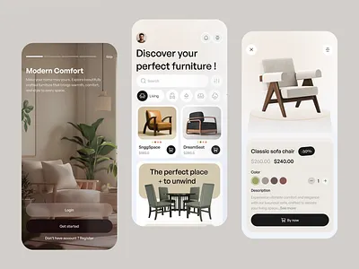 Furniture Shopping App – UI/UX app app design application archi ecommarce app furniture app furniture app design furniture store home interior minimal design mobile app mobile design product design shopping shopping app ui uiux design ux