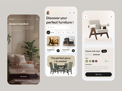 Furniture Shopping App – UI/UX app app design application archi ecommarce app furniture app furniture app design furniture store home interior minimal design mobile app mobile design product design shopping shopping app ui uiux design ux