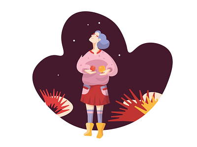 Vector Сharacter Illustration Animation. Girl with Mushrooms autumn girl with mushrooms illustration vector with mushrooms