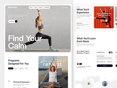 Yoga & Meditation Coach Landing Page Design calmdesign coach landing page figmadesign health fitness healthandwellness healthcare website landingpage meditationcoach mindfulness personal care uiux uxdesign webdesign websiteconcept wellnesscoach yogacoach