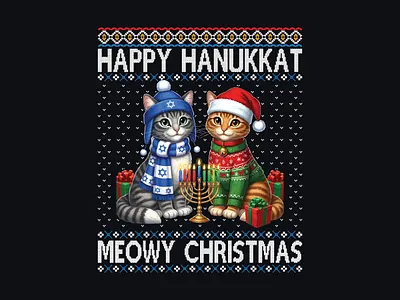 Happy Hanukkat & Meowy Christmas – Festive Cats Unite! bulk t shirt design custom t shirt design etsy hanukkah hanukkah t shirt hanukkah t shirt design hanukkah vector logo merch by amazon t shirt design pinterest teepublic tshirt tshirtlogodesign typography t shirt design vintage t shirt design.