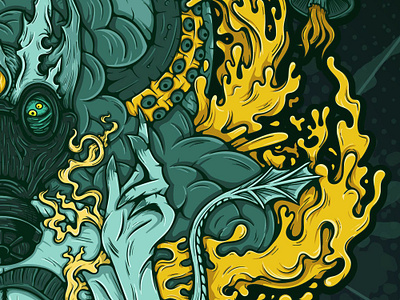 Demon smoke beer art claws djinn gas mask ghoul hand horn horns illustration monster octopus smoke tail vector water wave