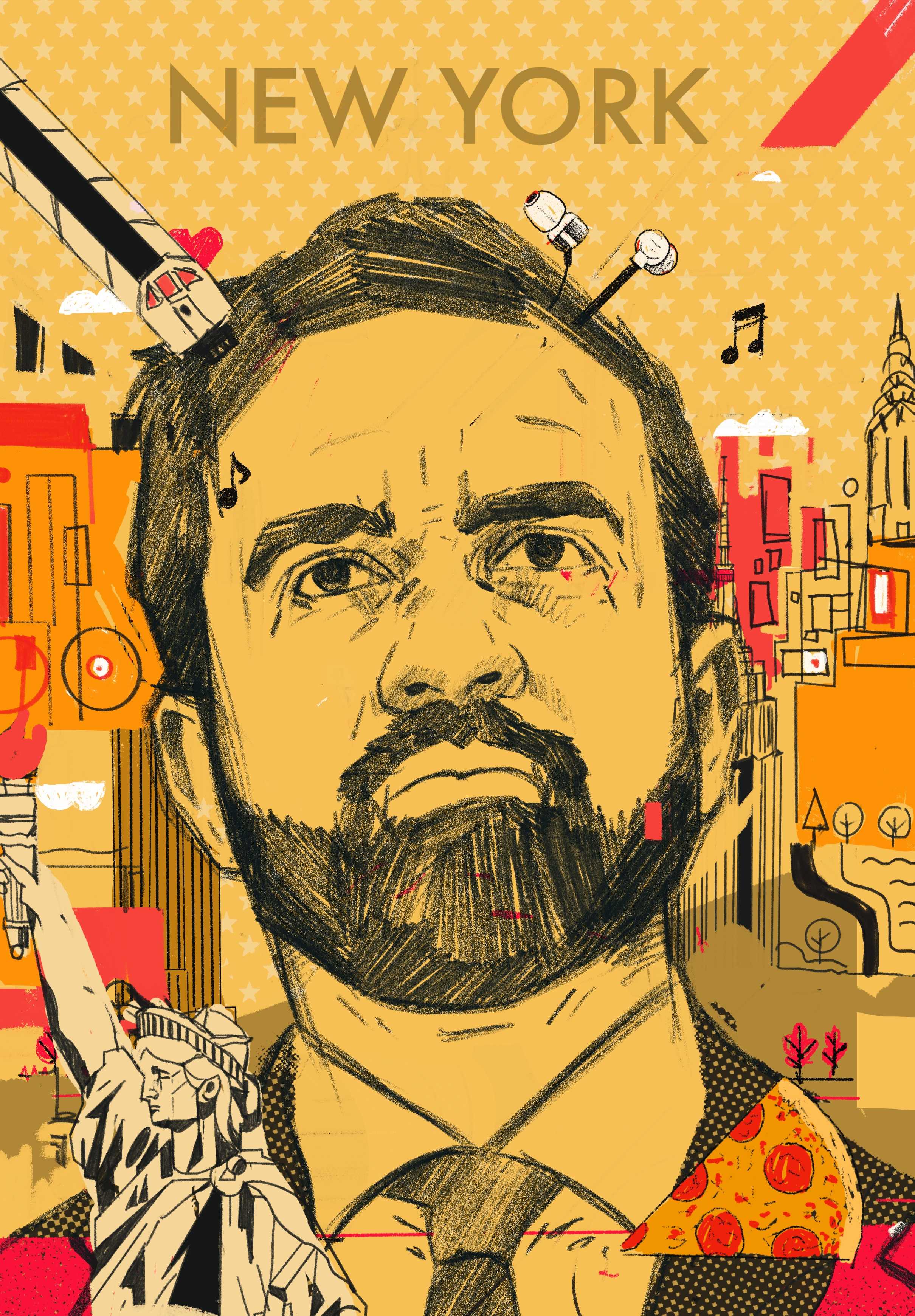 NYC - Mayor character city vibes editorial illustration editorial poster hip hop vibes hope illustrated poster illustration illustrator mayor new york ny nyc people politician illustrated politics portrait poster illustration usa zohran mamdani