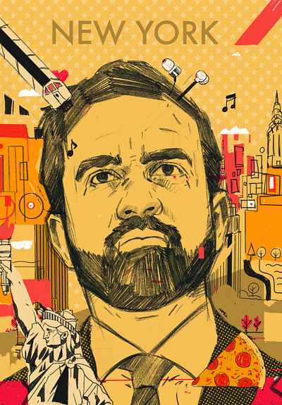NYC - Mayor character city vibes editorial illustration editorial poster hip hop vibes hope illustrated poster illustration illustrator mayor new york ny nyc people politician illustrated politics portrait poster illustration usa zohran mamdani