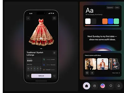AI-Powered Shopping App — Smart Outfit Suggestions & 3D Product 3d viewer ai assistant ai shopping app app design dark mode ui ecommerce design fashion app fashion ecommerce mobile ui modern ui product design product page shopping app ui concept ux design zihad