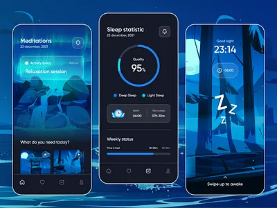 Sleep & Meditation App — Night Experience for Calm Minds 🌙✨ app calm mobile simple sleeping app tracker ui ux