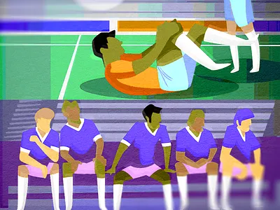 Vintage Football animation bench character field football graphic design illustration injury knee players soccer stadium vintage