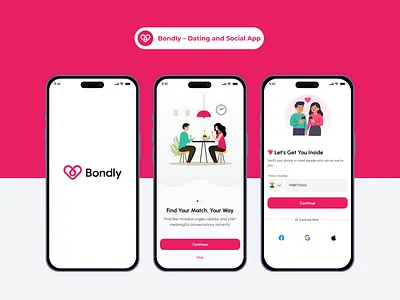 Bondly – Dating & Social App UI Kit app design clean ui dating app design figma kit figma ui matchmaking app mobile design mobile template mobile ui onboarding ui social app social networking ui ui design ui ux design wrteam design wrteamdesign