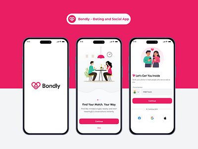 Bondly – Dating & Social App UI Kit app design clean ui dating app design figma kit figma ui matchmaking app mobile design mobile template mobile ui onboarding ui social app social networking ui ui design ui ux design wrteam design wrteamdesign