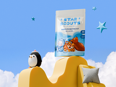 Star Scouts - 3D Sleep Kit Render 3d 3d modeling 3d render branding children creative graphic design health illustration kids product design product render sleep brand sweet dreams visual design wellness