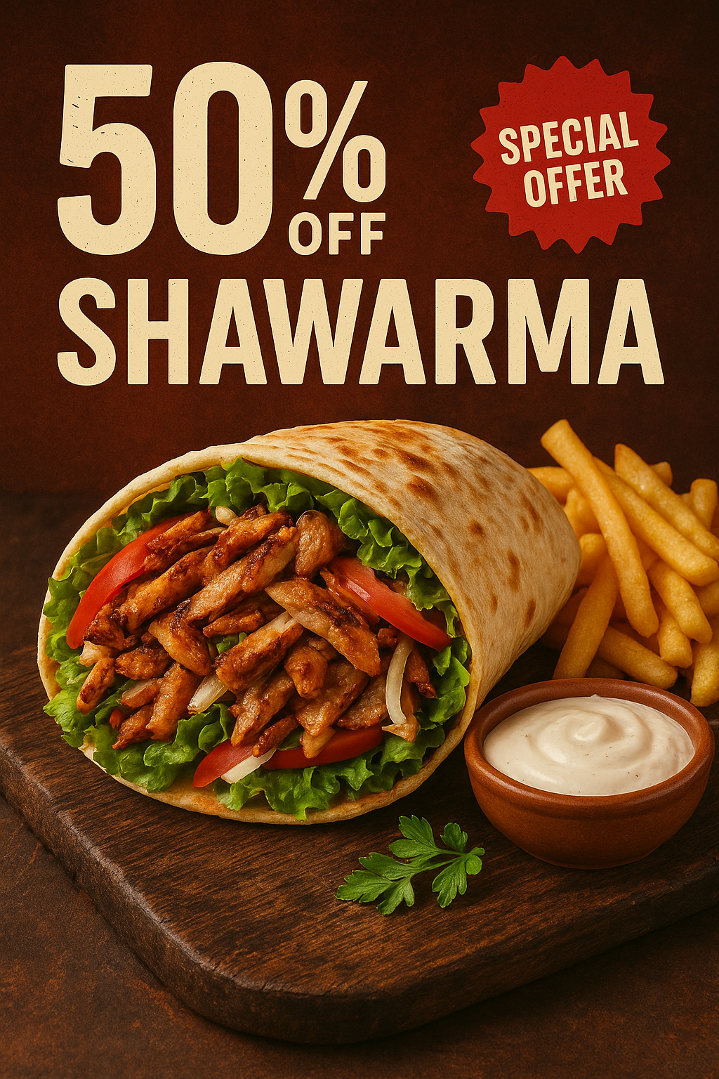 Shawarma Special Offer Design advertising bold colors discount offer fast food food design food poster mouthwatering promotional design restaurant marketing social media design typography design