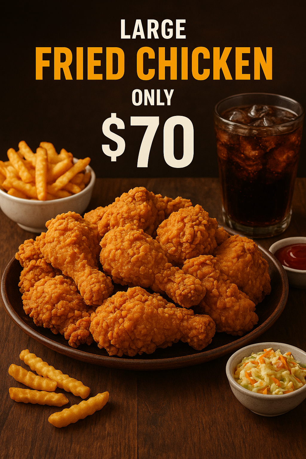 Fried Chicken Promo Poster Design advertising crispy chicken fast food food art food branding food design food photography food poster fried chicken golden tones mouthwatering promotional design restaurant marketing social media design typography