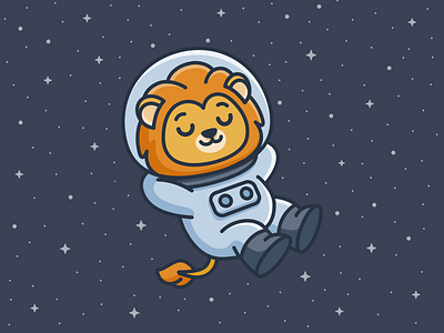 Sleeping Astronaut Lion adhd adventurer astronaut calm character cute mascot explorer floating friendly gravity illustration illustrative logo lion mascot mascot mascot logo mental health outer space relaxing sleeping space