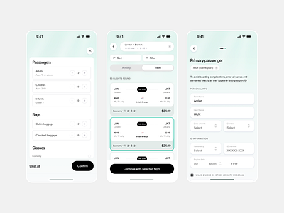 Book a flight flow pt.2 - ViaKonnect app app design clean design minimal mobile mobile app modern travel app ui user flow ux website