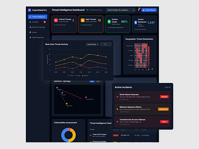 CyberShield Pro – Total Visibility, Faster Response admin panel cards dark dashboard graphic design security ui ux web