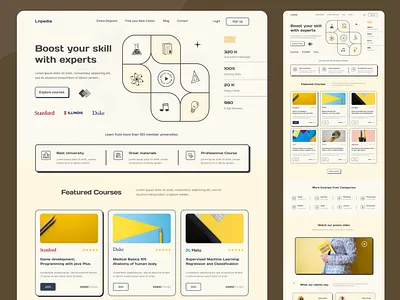 Online education or e-learning platform Courses template courses creative education figma learning online education ui ui ux user experience design user interface design website design